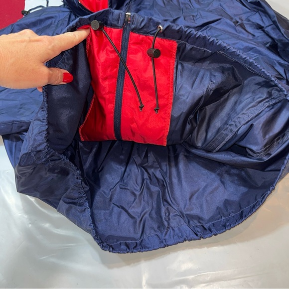 LL Bean BLUE NYLON red Rain Wind Jacket Full Zip COAT Hood vented Windbreaker Lg - Picture 14 of 16